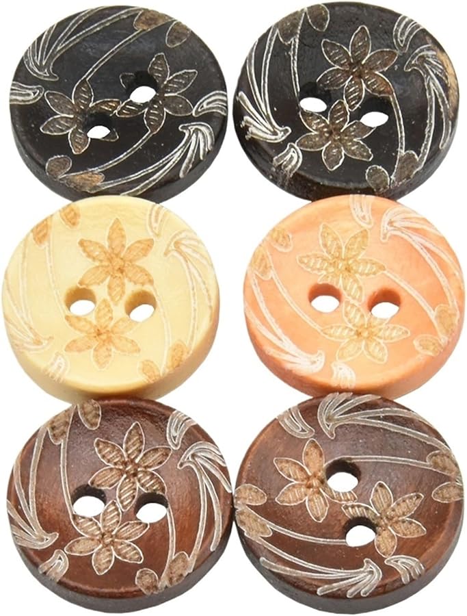 Wood Buttons For Clothes 150pcs 15mm Round 2 Hole Laser Flower Sewing Accessories Decorative Buttons BUTTON MT60 3 - Image 2