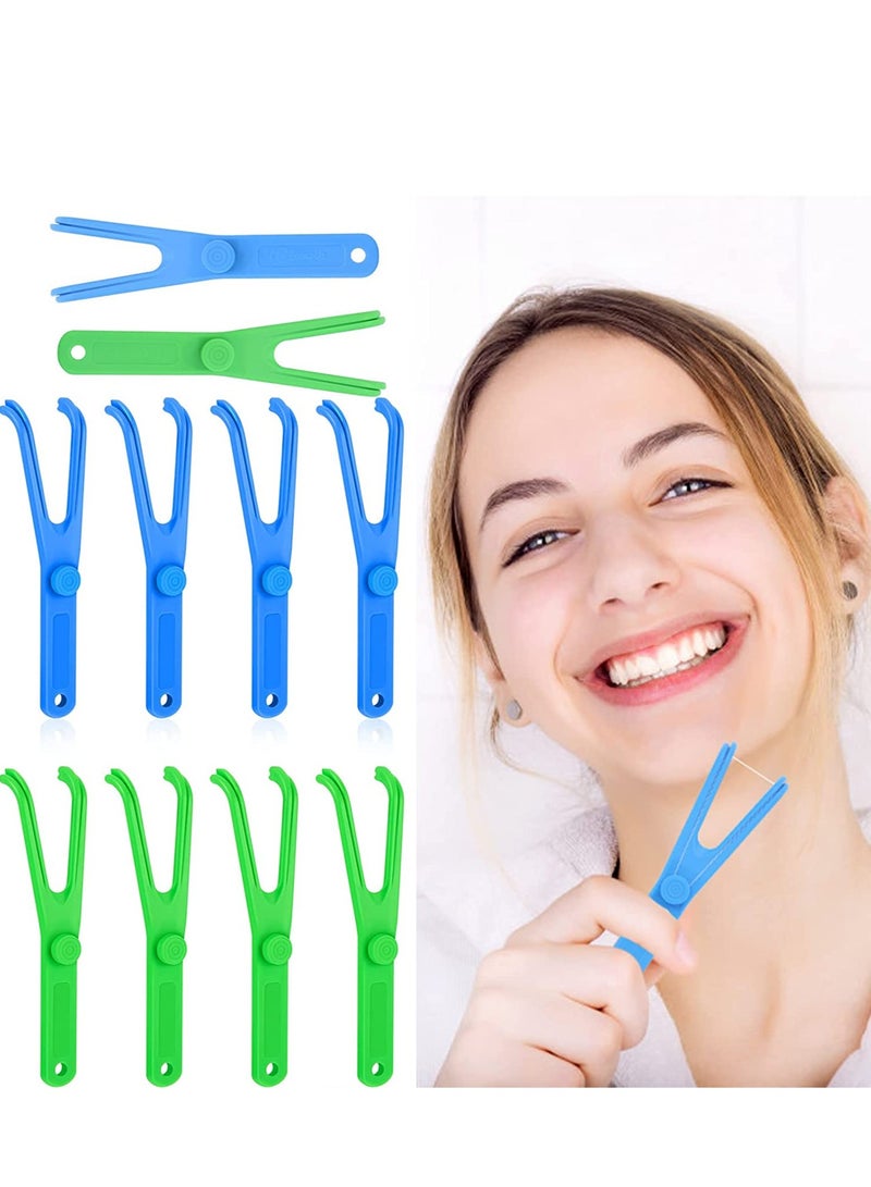 Barakah Dental Floss Holder, 10 Pcs Reusable Flosser Holder Handle Durable Adults and Kids Tools for Oral Clearing (Blue, Green) - Image 1