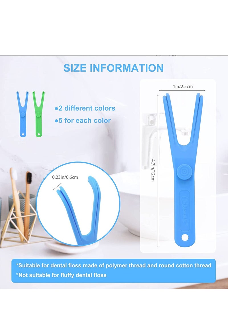 Barakah Dental Floss Holder, 10 Pcs Reusable Flosser Holder Handle Durable Adults and Kids Tools for Oral Clearing (Blue, Green) - Image 2