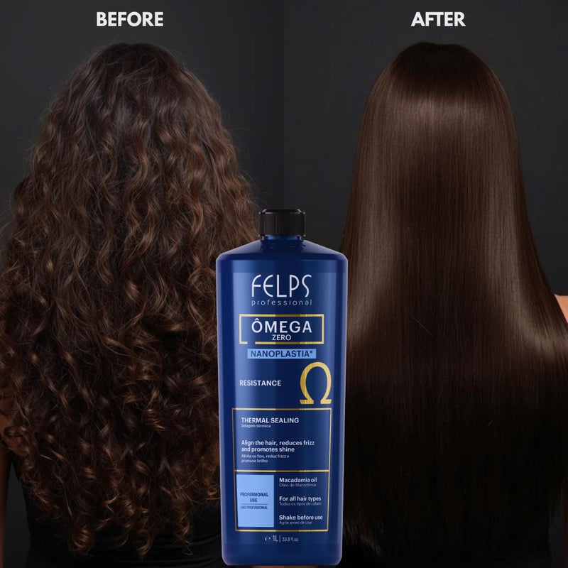 Felps Professional فيلبس بروفيشينال أوميغا - ختم حراري ونانو بلاستيكي فريد - علاج فرد وتنعيم الشعر - كيراتين برازيلي - خالي من الفورمالديهايد 1 لتر/33.81 أونصة - Image 2