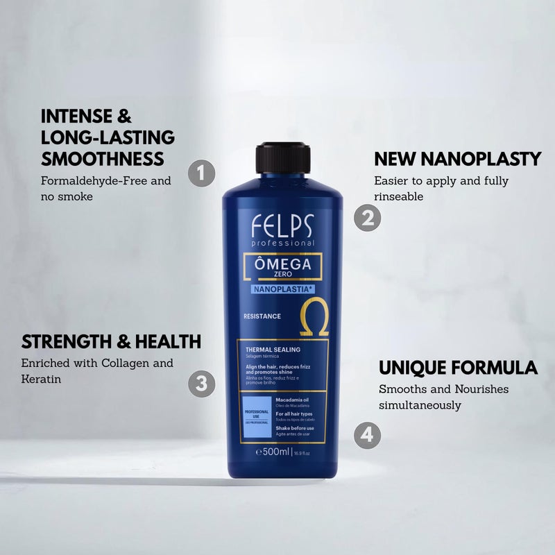 Felps Professional فيلبس بروفيشينال أوميغا - ختم حراري ونانو بلاستيكي فريد - علاج فرد وتنعيم الشعر - كيراتين برازيلي - خالي من الفورمالديهايد 1 لتر/33.81 أونصة - Image 4