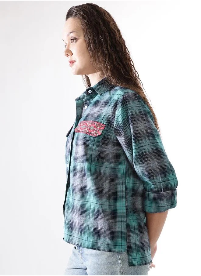 HIGH STAR Relaxed Fit Multicolour 100% Cotton Embroidered Long Sleeves Woven Button Down with Button Closure Regular Length Spread Collar Shirt Collar - Ideal for Casual - A Must-Have for Your Wardrobe!
