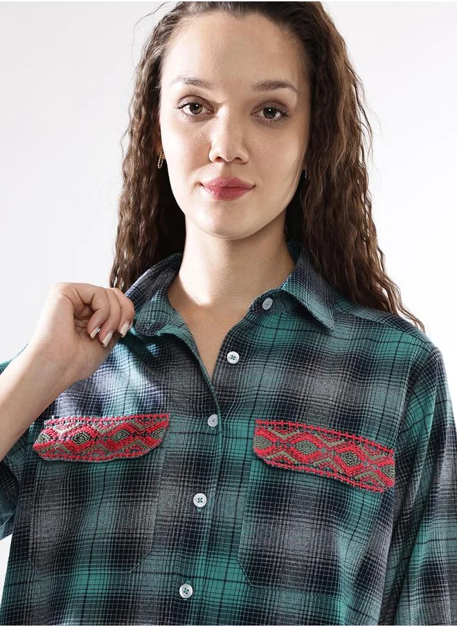 HIGH STAR Relaxed Fit Multicolour 100% Cotton Embroidered Long Sleeves Woven Button Down with Button Closure Regular Length Spread Collar Shirt Collar - Ideal for Casual - A Must-Have for Your Wardrobe!