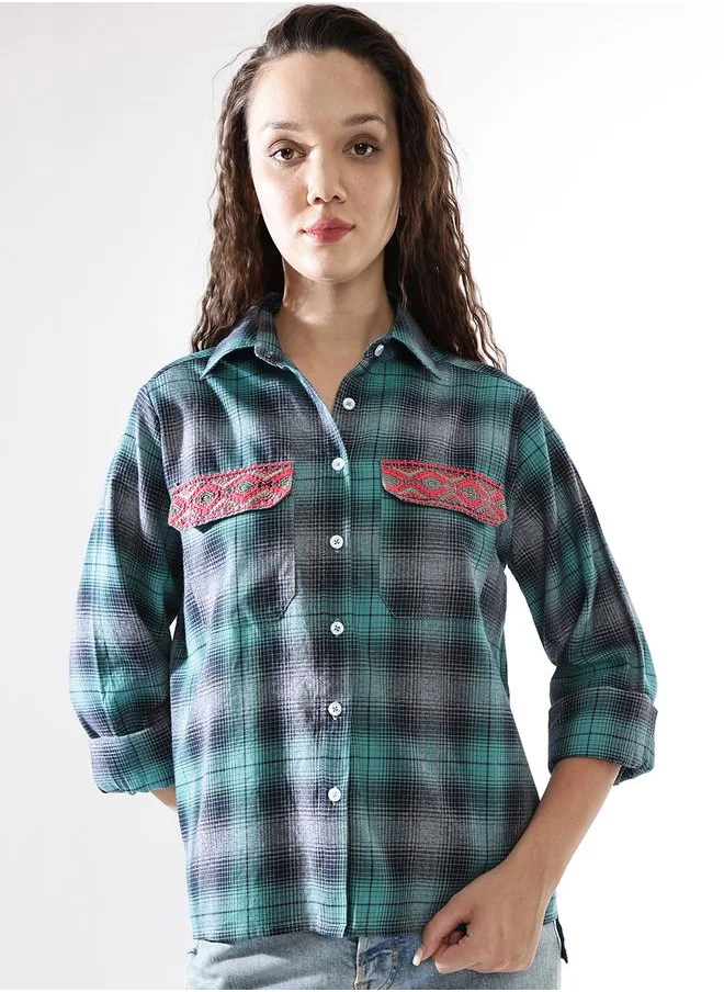 HIGH STAR Relaxed Fit Multicolour 100% Cotton Embroidered Long Sleeves Woven Button Down with Button Closure Regular Length Spread Collar Shirt Collar - Ideal for Casual - A Must-Have for Your Wardrobe!