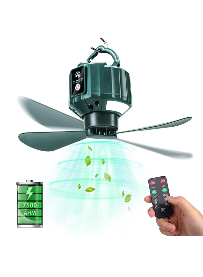 Tent Ceiling Fans, Portable Tent Fans with Light and Remote Control, Power Bank, USB Battery Operated Camping Fan with Hanging Hook for Canopy Tent, RV - Image 1