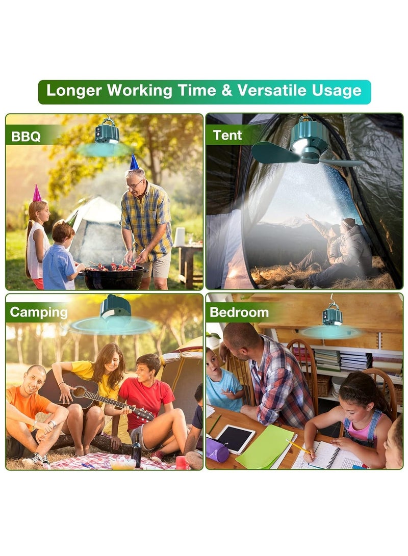 Tent Ceiling Fans, Portable Tent Fans with Light and Remote Control, Power Bank, USB Battery Operated Camping Fan with Hanging Hook for Canopy Tent, RV - Image 2