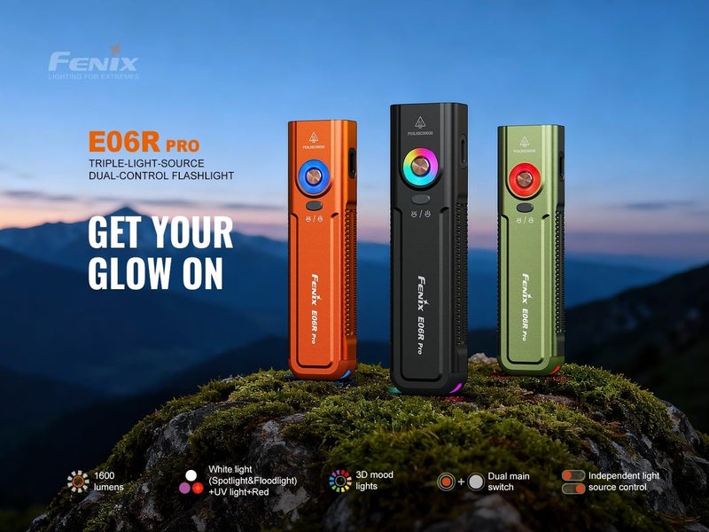 fenix فينيكس E06R برو 1600 لومن 4 في 1 مصباح يدوي قابل لإعادة الشحن مع شعاع أحمر، ضوء UV، ضوء كشاف/ضوء فيض مع حقيبة إيديسون برايت (أسود) - Image 2