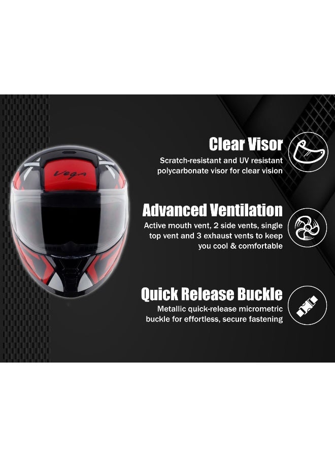 Vega Ranger Revenge ISI Certified Gloss Finish Full Face Helmet for Men with Clear Visor-Black Red-M - Image 5