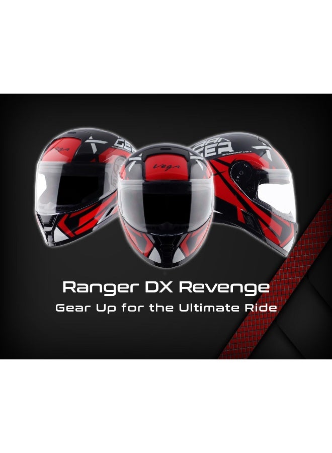 Vega Ranger Revenge ISI Certified Gloss Finish Full Face Helmet for Men with Clear Visor-Black Red-M - Image 3
