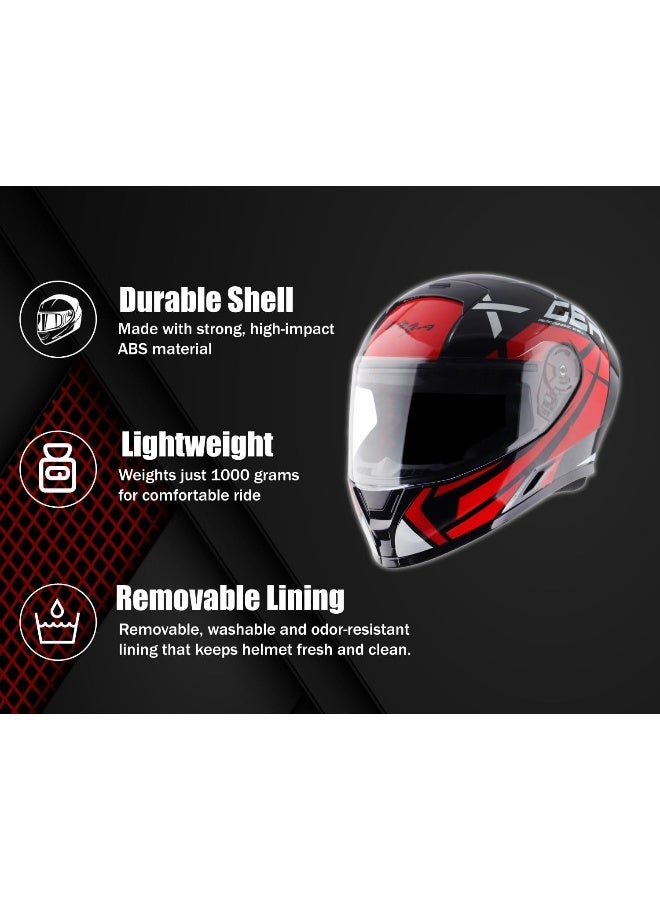 Vega Ranger Revenge ISI Certified Gloss Finish Full Face Helmet for Men with Clear Visor-Black Red-M - Image 4