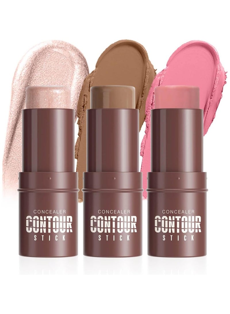 HelloKiss 3Set Contouring Stick Set: Blush Bronzer Highlighter Trio for Natural Makeup, Long-Lasting & Travel-Friendly | Ideal for Middle Eastern Climate (Set-A, Standard) - Image 2