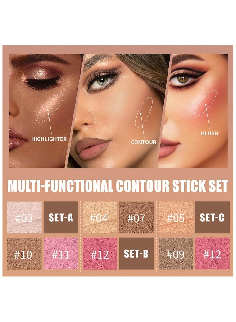 HelloKiss 3Set Contouring Stick Set: Blush Bronzer Highlighter Trio for Natural Makeup, Long-Lasting & Travel-Friendly | Ideal for Middle Eastern Climate (Set-A, Standard) - Image 4