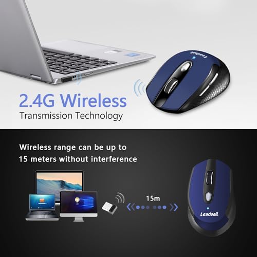 LeadsaiL Wireless Mouse, 2.4G Portable Slim Cordless Couputer Mouse Less Noise for Laptop, Optical Mouse with 6 Buttons for Laptop, Deskbtop, MacBook - Image 2