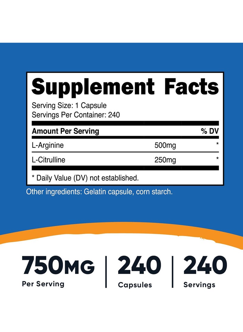 Nutricost مركب لارجينين إل سيترولين 750 ملغ 240 كبسولة - Image 2