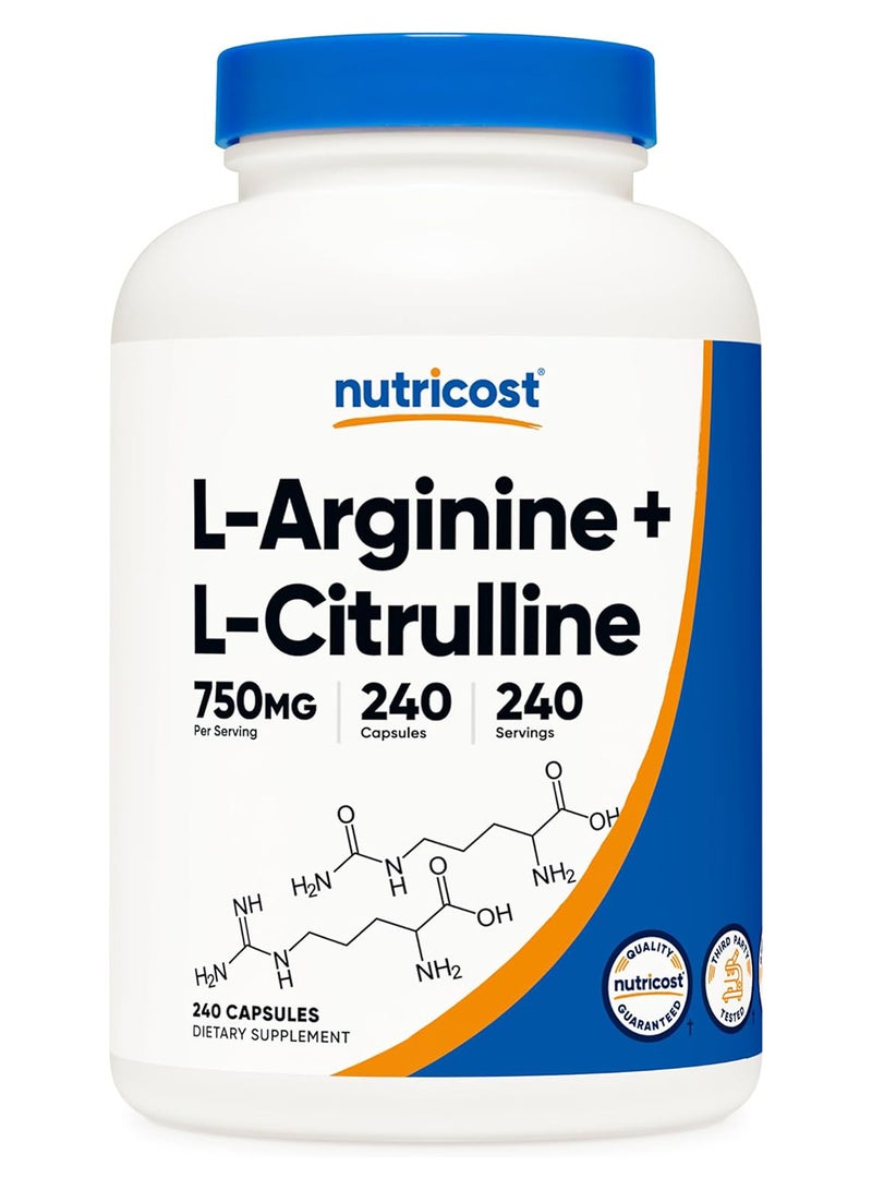 Nutricost مركب لارجينين إل سيترولين 750 ملغ 240 كبسولة - Image 1
