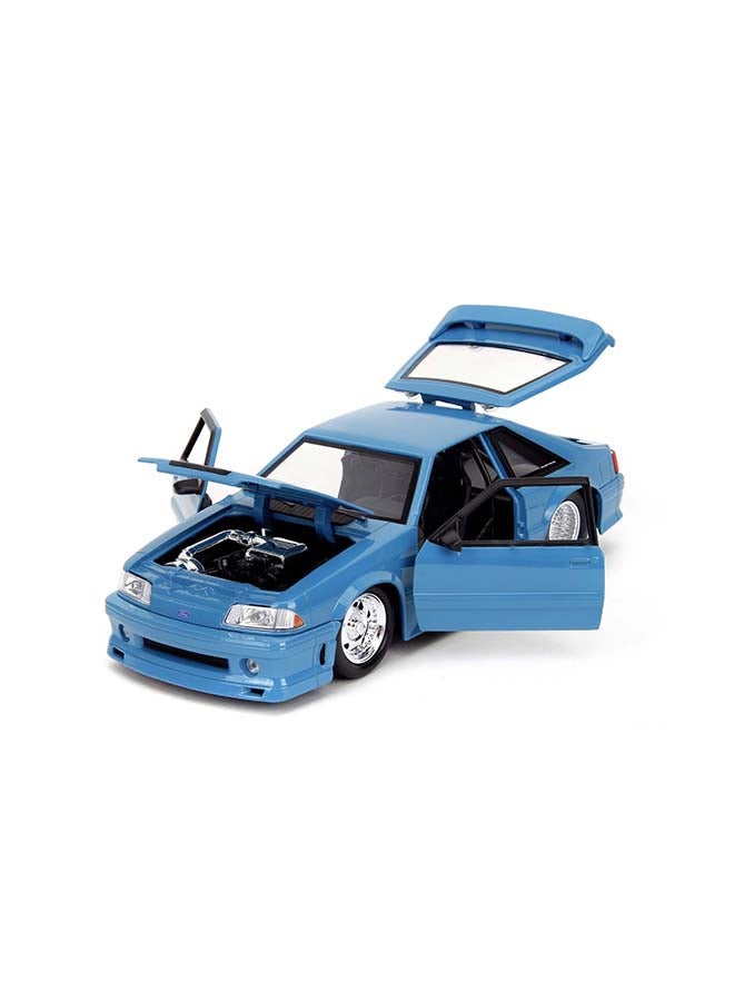 Jada Fast & Furious 1989 Ford Mustang GT 1:24 Scale Die-Cast Model Car, Fast X Official Movie Vehicle, Opening Doors, Hood & Trunk, Blue with Black Hood Stripes - Image 3