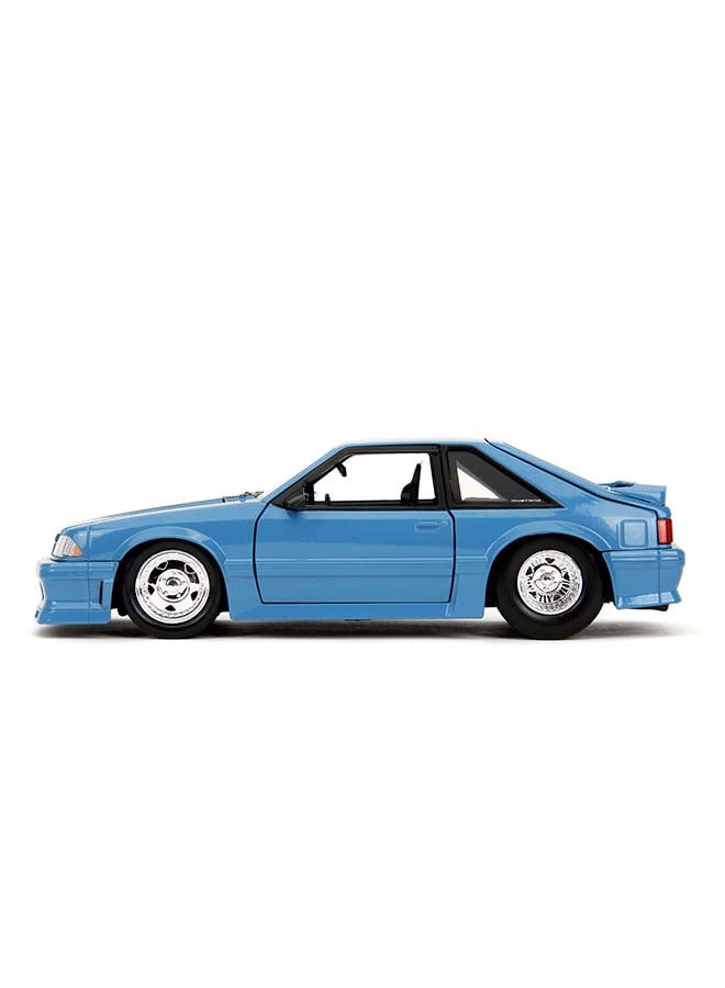 Jada Fast & Furious 1989 Ford Mustang GT 1:24 Scale Die-Cast Model Car, Fast X Official Movie Vehicle, Opening Doors, Hood & Trunk, Blue with Black Hood Stripes - Image 4