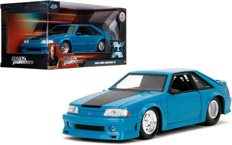 JADA Fast and Furious 1989 Ford Mustang GT Die-Cast Collectible Model Car with Opening Doors, Freewheel Vehicle, 1:24 Scale, Blue - Image 1