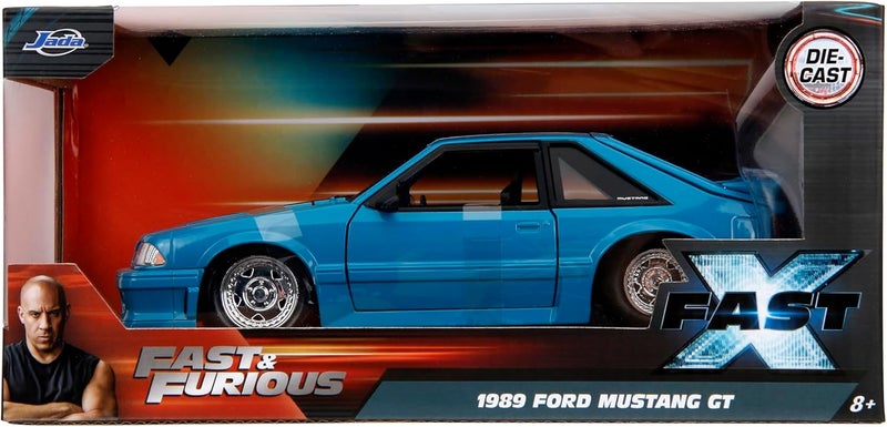 JADA Fast and Furious 1989 Ford Mustang GT Die-Cast Collectible Model Car with Opening Doors, Freewheel Vehicle, 1:24 Scale, Blue - Image 2