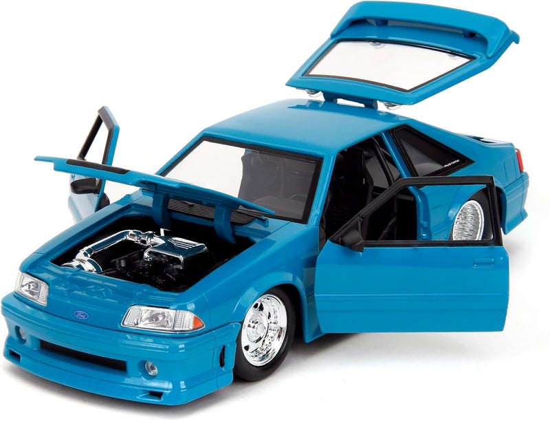 JADA Fast and Furious 1989 Ford Mustang GT Die-Cast Collectible Model Car with Opening Doors, Freewheel Vehicle, 1:24 Scale, Blue - Image 3