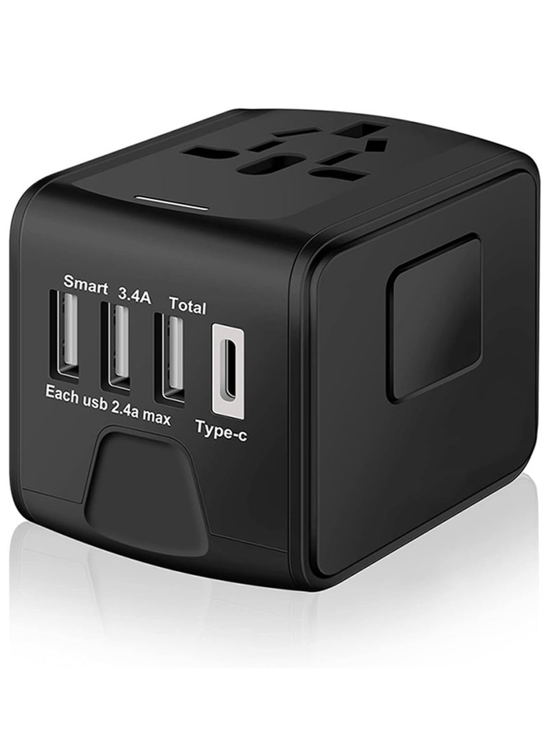 Excefore Universal International Travel Power Adapter W/High Speed 2.4A USB, 3.0A Type-C Wall Charger, European Adapter, Worldwide AC Outlet Plugs Adapters for Europe, UK, US, AU, Asia-Black - Image 1