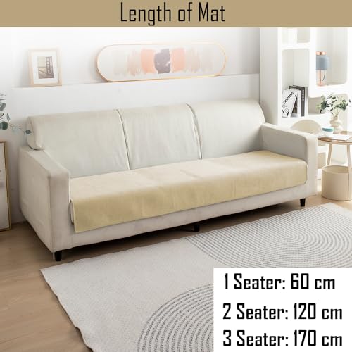 HOKIPO Premium Chenille Anti Slip Sofa Cover Mat, 2 Seater, Beige (AR-5147-BGE) - Image 4