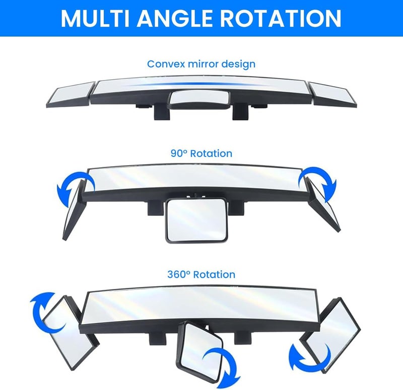 STHIRA ® Car Rear View Mirror 15'' HD Wide Angle Car Interior Rear View Mirror Extension Mirror with Triple Side Rotatable Auxiliary Rear View Mirrors Universal Clip-on Car Rear View Mirror - Image 3