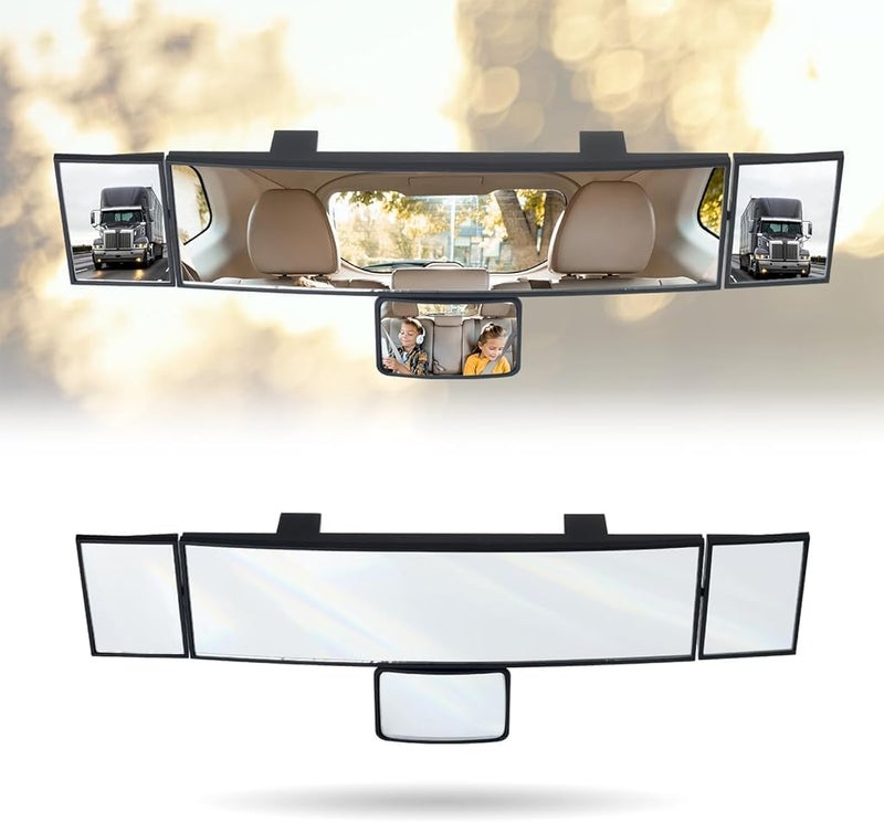 STHIRA ® Car Rear View Mirror 15'' HD Wide Angle Car Interior Rear View Mirror Extension Mirror with Triple Side Rotatable Auxiliary Rear View Mirrors Universal Clip-on Car Rear View Mirror - Image 1