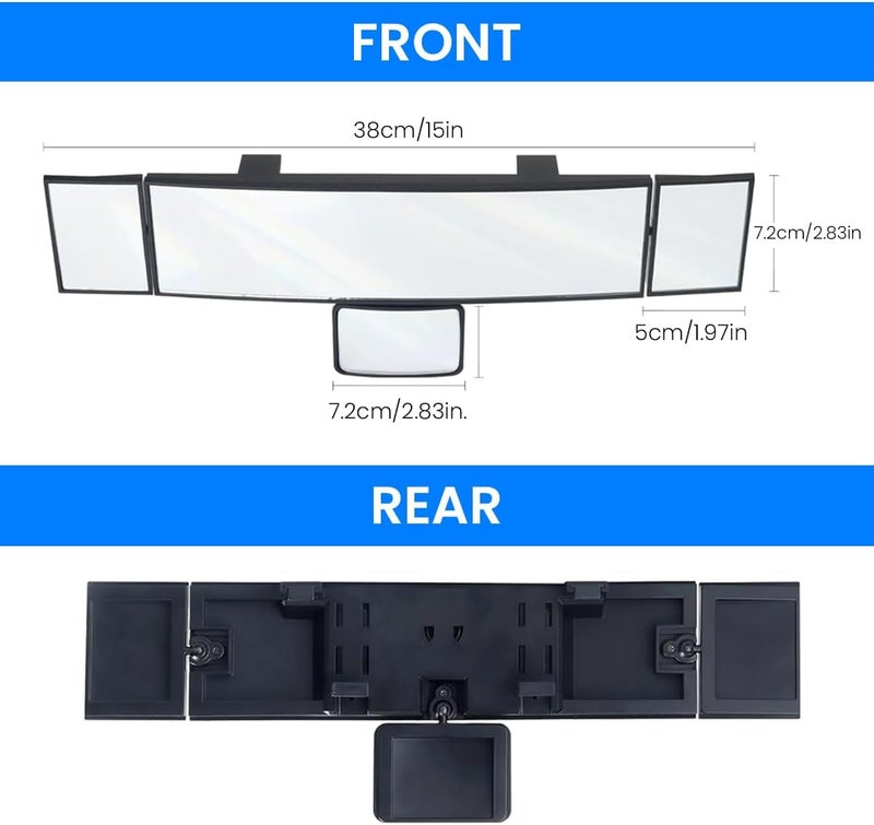 STHIRA ® Car Rear View Mirror 15'' HD Wide Angle Car Interior Rear View Mirror Extension Mirror with Triple Side Rotatable Auxiliary Rear View Mirrors Universal Clip-on Car Rear View Mirror - Image 2