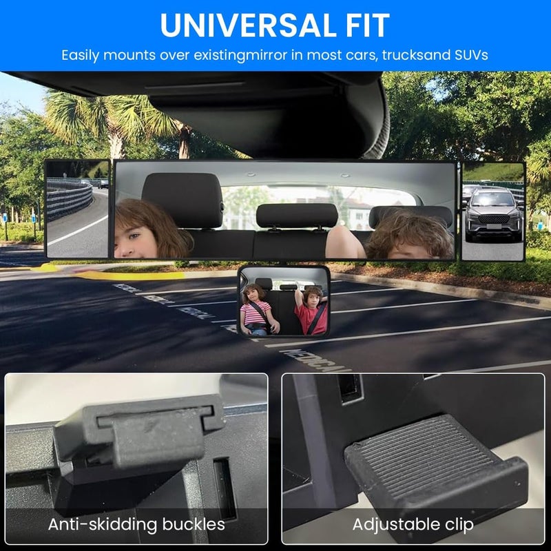 STHIRA ® Car Rear View Mirror 15'' HD Wide Angle Car Interior Rear View Mirror Extension Mirror with Triple Side Rotatable Auxiliary Rear View Mirrors Universal Clip-on Car Rear View Mirror - Image 4