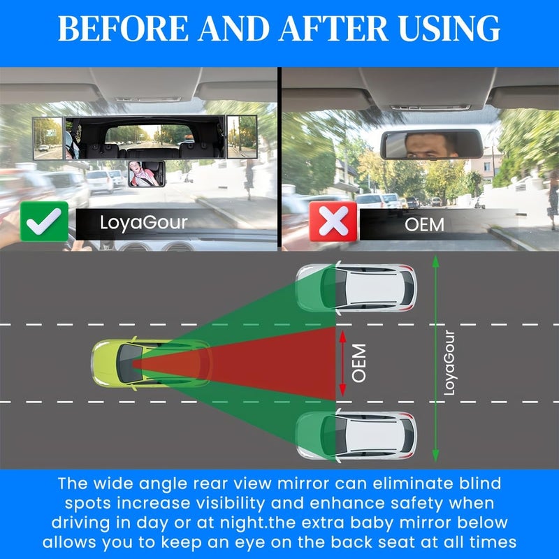 STHIRA ® Car Rear View Mirror 15'' HD Wide Angle Car Interior Rear View Mirror Extension Mirror with Triple Side Rotatable Auxiliary Rear View Mirrors Universal Clip-on Car Rear View Mirror - Image 5