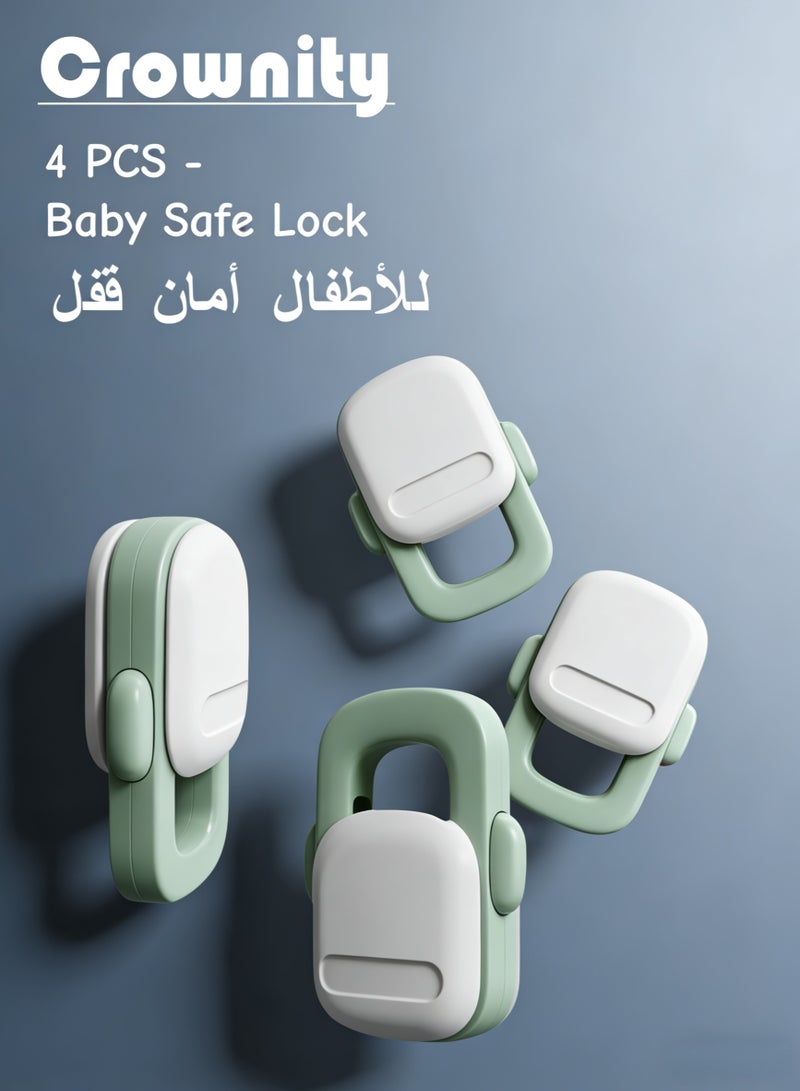 كرونايتي أقفال سلامة الأطفال (4 قطع) - نظام قفل متعدد الوظائف وقابل للتعديل لحماية الأطفال، مزود بفتحة مزدوجة مقاومة للقرص، مع وسادات لاصقة من 3M، سهل التركيب دون الحاجة إلى الحفر. مناسب للأفران، الخزانات، الأدراج، الثلاجات، والغسالات. - Image 1