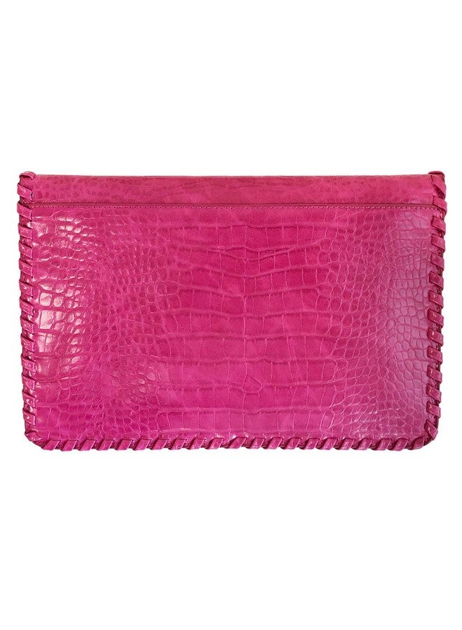 JNB Flat Crocodile Pattern Envelope Clutchfuchsia - Image 2