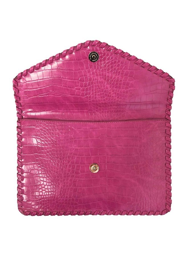 JNB Flat Crocodile Pattern Envelope Clutchfuchsia - Image 4