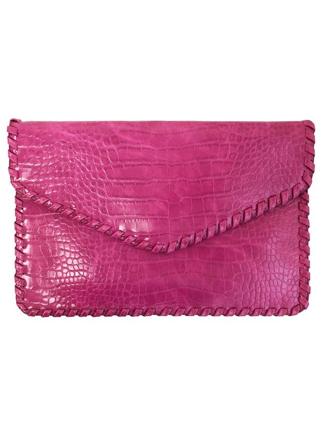 JNB Flat Crocodile Pattern Envelope Clutchfuchsia - Image 1