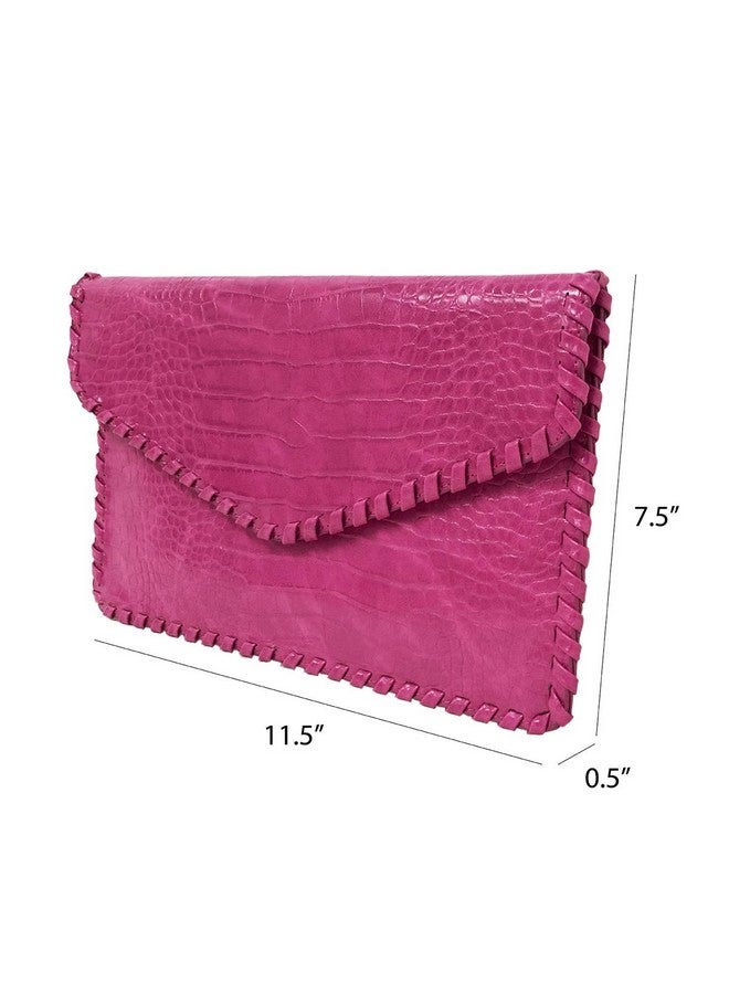 JNB Flat Crocodile Pattern Envelope Clutchfuchsia - Image 3
