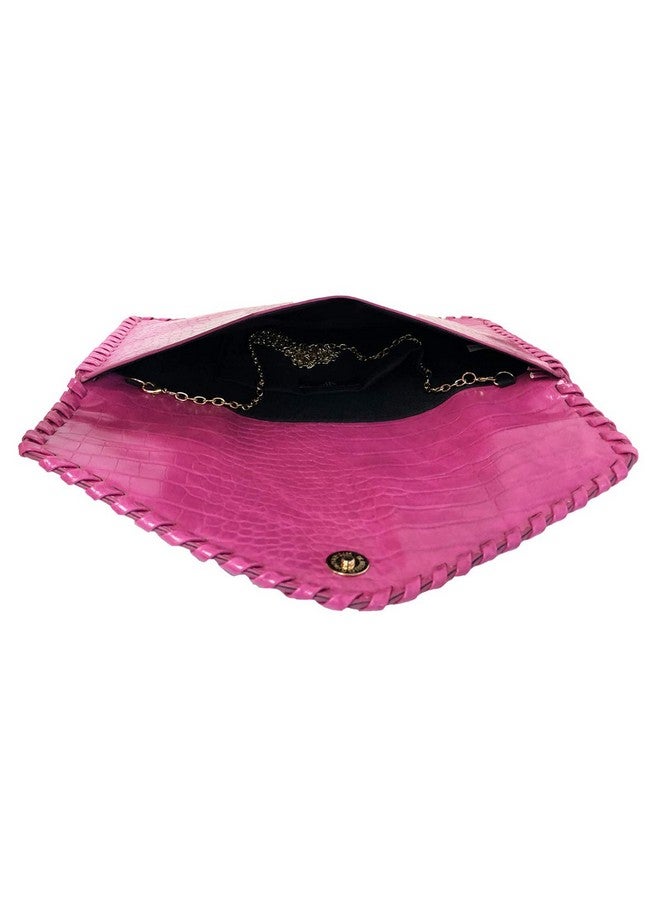 JNB Flat Crocodile Pattern Envelope Clutchfuchsia - Image 5