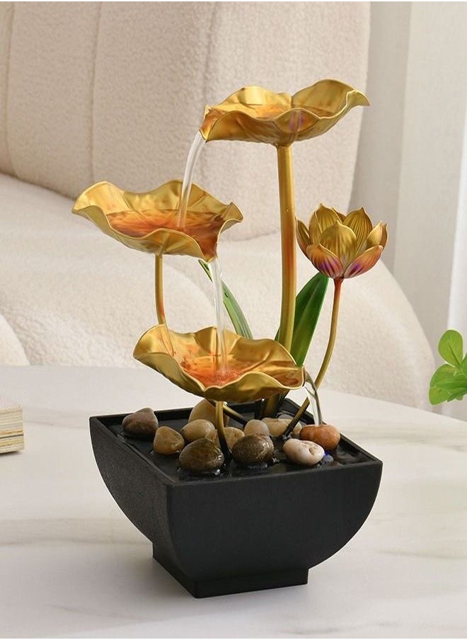 fashionhome - Indoor Water Fountain 4 Tier Lotus Leaf Tabletop Fountain, Relaxation Mini Waterfall for Room Decoration - Image 1