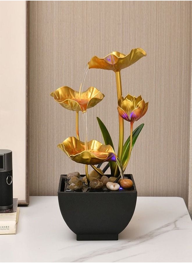 fashionhome - Indoor Water Fountain 4 Tier Lotus Leaf Tabletop Fountain, Relaxation Mini Waterfall for Room Decoration - Image 1