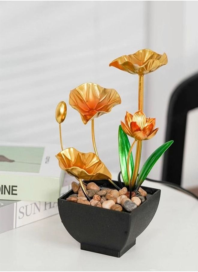 fashionhome - Indoor Water Fountain 4 Tier Lotus Leaf Tabletop Fountain, Relaxation Mini Waterfall for Room Decoration - Image 1