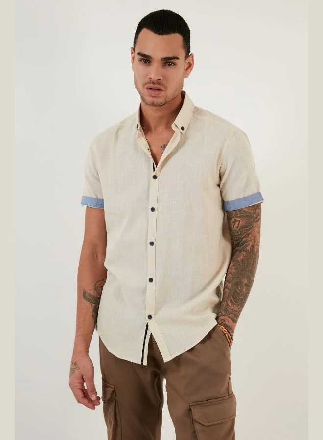 Buratti Buratti Cotton Slim Fit Button-down Collar Short Sleeve Shirt Men's SHIRT CF21S112546