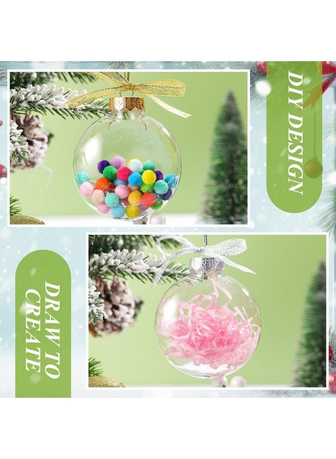 Leitee 60 Clear Fillable Christmas Ornament Ball 3.15 Inch Clear Plastic Ornament for DIY Craft Fillable Ornament Ball with 48 Yard Gold Silver Ribbon Christmas Tree Decor for Xmas Home Wedding - Image 3