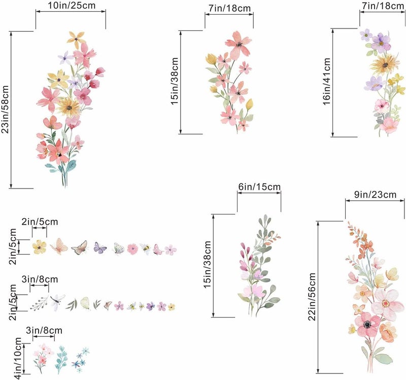 ARS Wildflower Flower Wall Decals for Girls: Peel and Stick Removable Wall Stickers for Girl Room Nursery Baby Room - Ages 1-12 Years Vinyl Decor - Image 4
