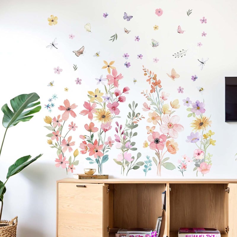 ARS Wildflower Flower Wall Decals for Girls: Peel and Stick Removable Wall Stickers for Girl Room Nursery Baby Room - Ages 1-12 Years Vinyl Decor - Image 1