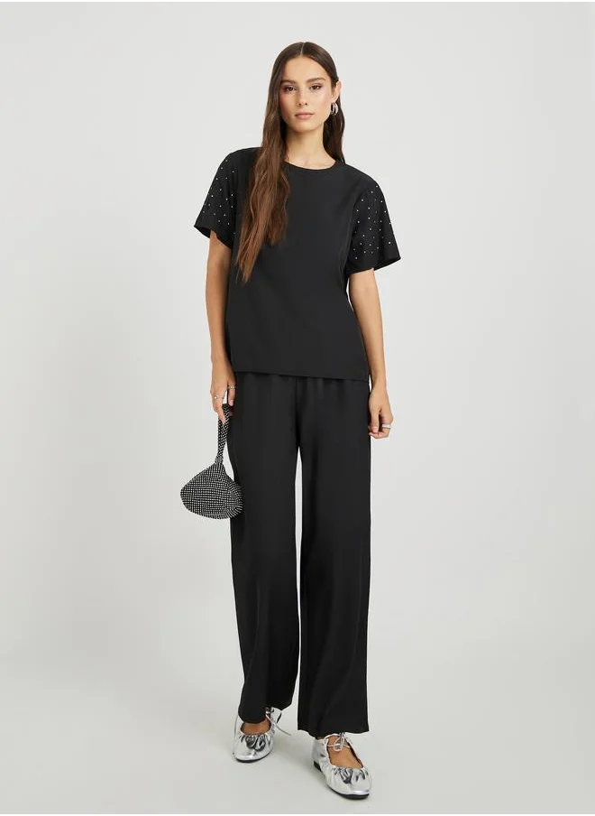 تايك تو Take Two Solid Short Sleeve T-Shirt and Pants Co-Ords