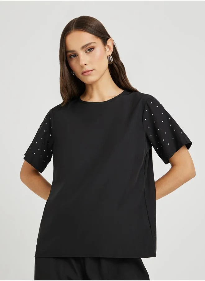 تايك تو Take Two Solid Short Sleeve T-Shirt and Pants Co-Ords