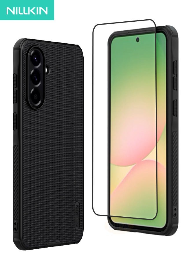 Samsung Galaxy A56 5G Case with HD Full Screen Tempered Glass Screen Protector, Slim & Tough - Anti-Scratch & Slip Dual Layer Tough Frosted Case for Samsung Galaxy A56 6.7 inch (Black, 1+1 Pack)