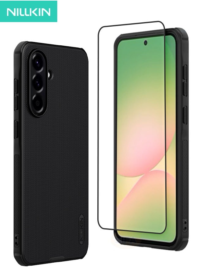 Nillkin Samsung Galaxy A56 5G Case with HD Full Screen Tempered Glass Screen Protector, Slim & Tough - Anti-Scratch & Slip Dual Layer Tough Frosted Case for Samsung Galaxy A56 6.7 inch (Black, 1+1 Pack)  - Image 1