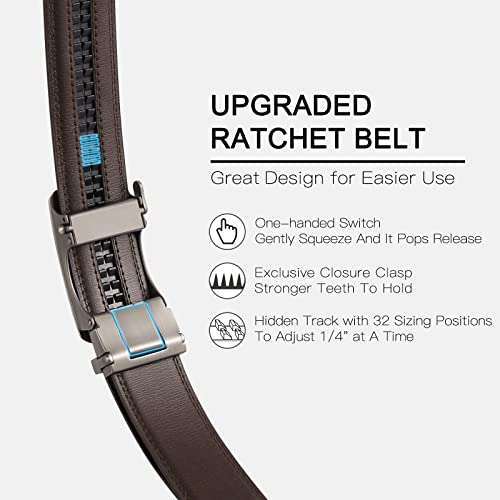 SENDEFN Men's Leather Belt Automatic Ratchet Buckle Slide Belt for Dress Casual Trim to Fit with Gift Box - Image 2