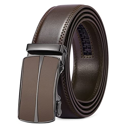 SENDEFN Men's Leather Belt Automatic Ratchet Buckle Slide Belt for Dress Casual Trim to Fit with Gift Box - Image 1